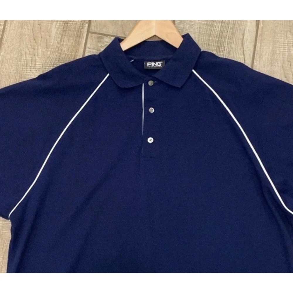 VTG Ping Collection Polo‎ Shirt Men L Navy Blue Short Sleeve Logo Retro Golf Y2K